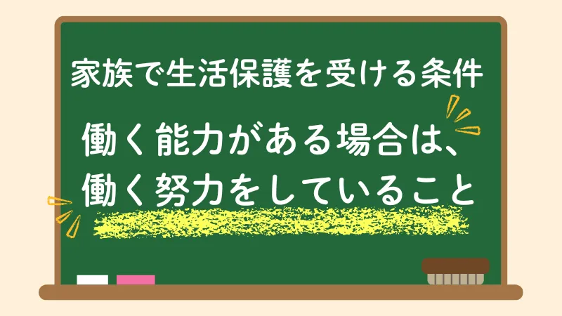 生活保護　家族　条件　働く納涼がある場合は働く努力をしていること